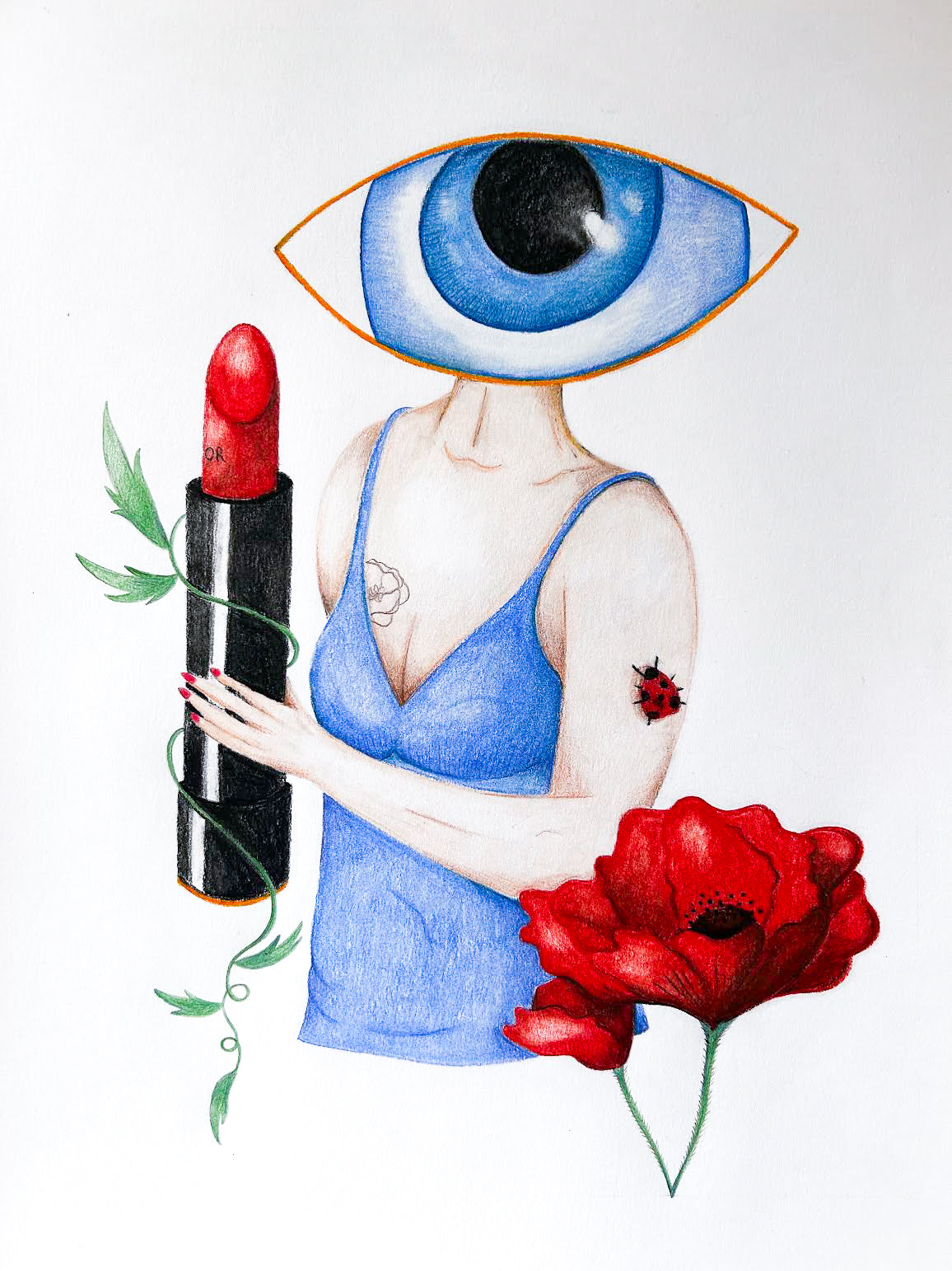 Sous l'iris, les pétales d'une fleur