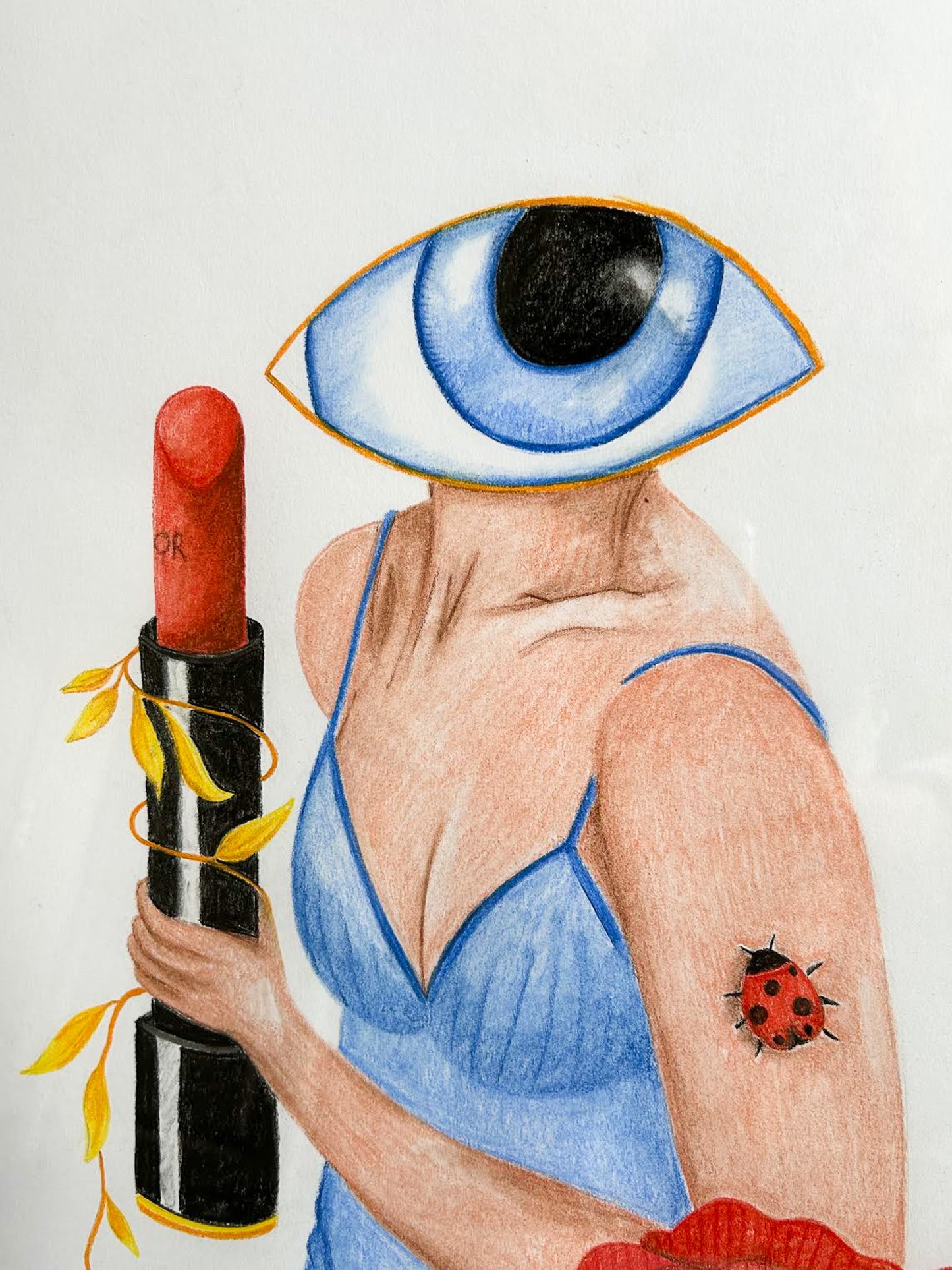 Sous l’iris, les pétales d’une fleur